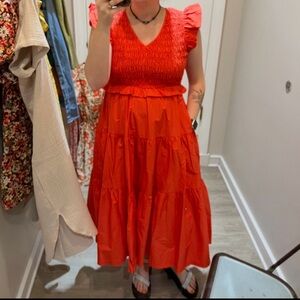 Red Smocked Tiered Maxi Dress